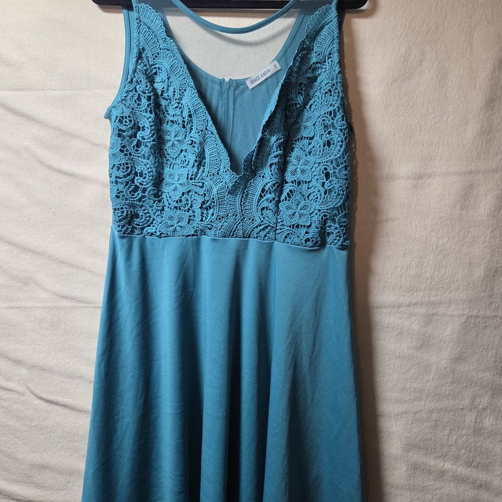Grace Karin Teal Lace Midi Dress